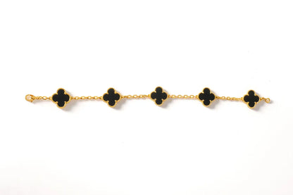 Van Cleef & Arpels 18k Yellow Gold Black Onyx 5 Motifs Alhambra Bracelet