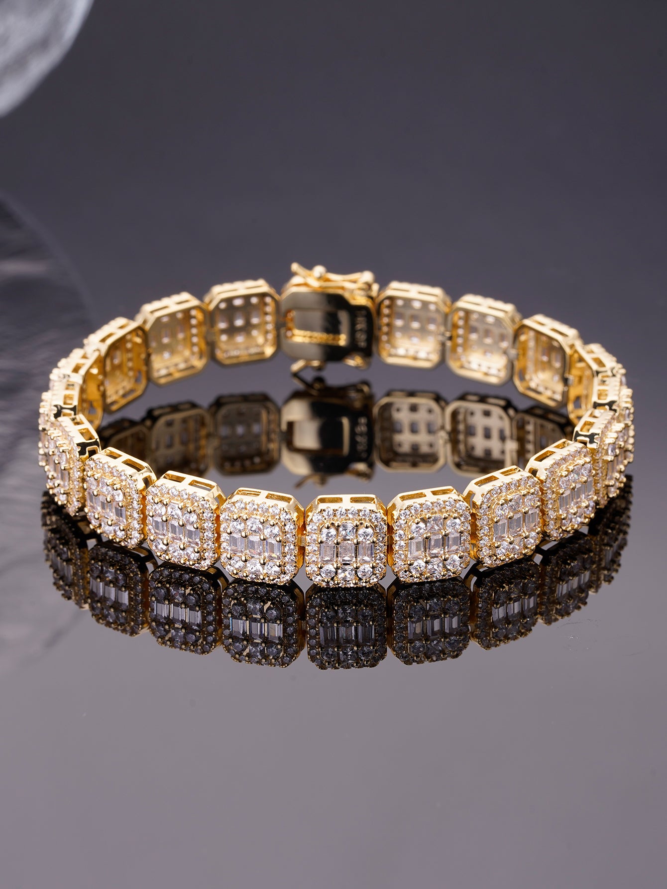 Bling Iced Out Bracelet Diamond  Baguette Cluster Tennis Bracelet