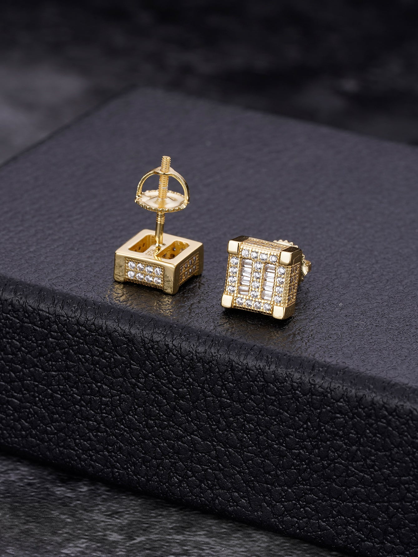 Iced out 14k Gold Stud Earrings