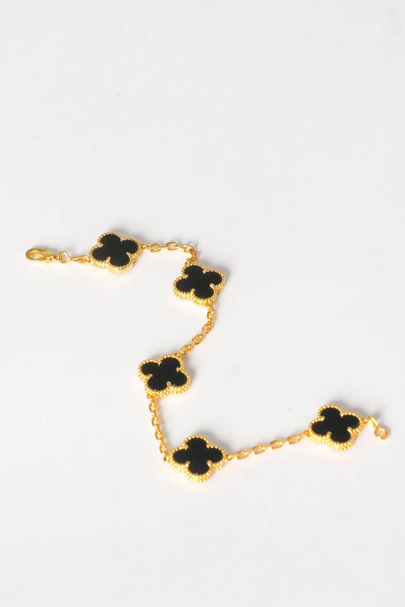 Van Cleef & Arpels 18k Yellow Gold Black Onyx 5 Motifs Alhambra Bracelet