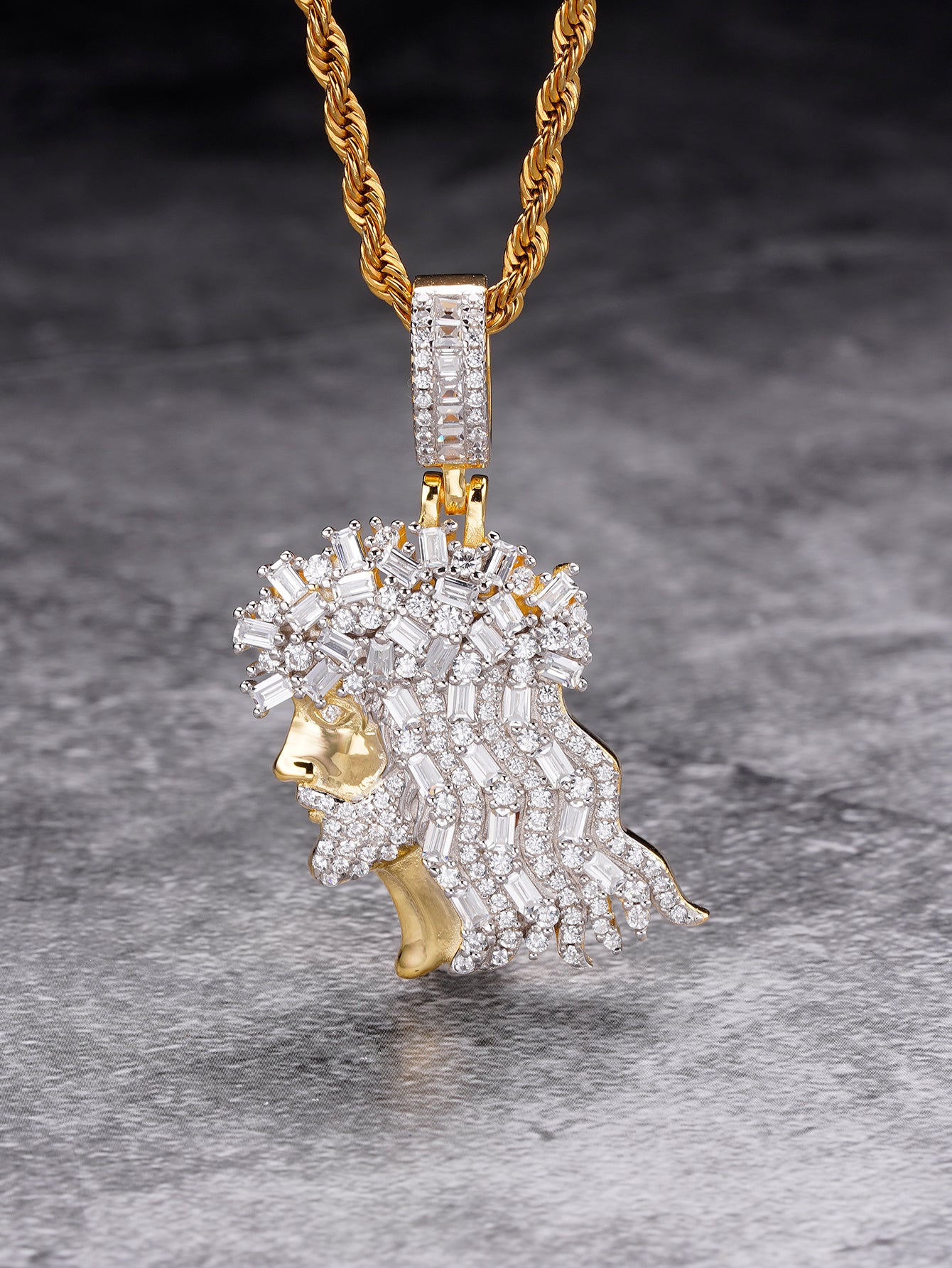 Iced Out 14k Gold Plated  Diamond Jesus Pendant