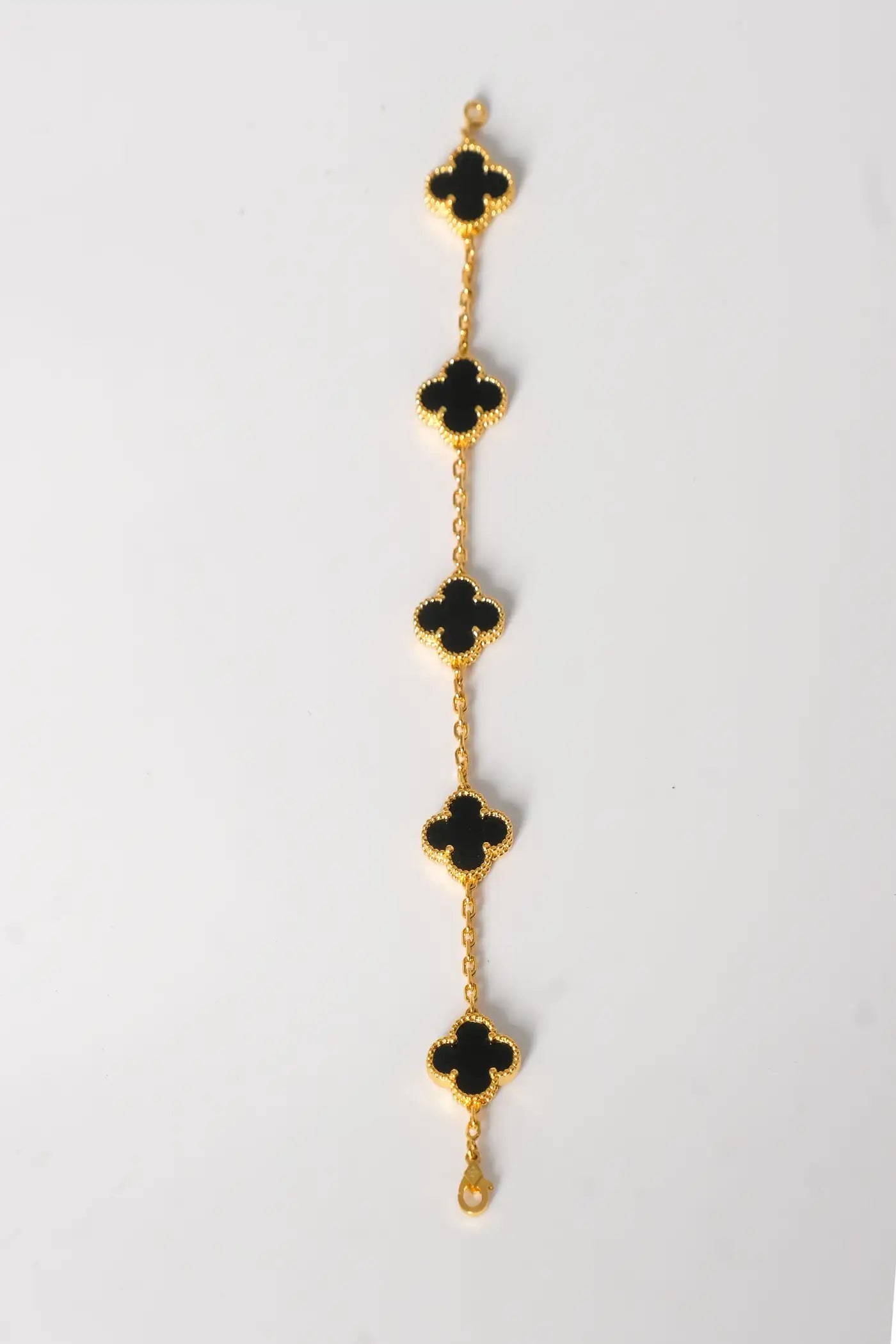 Van Cleef & Arpels 18k Yellow Gold Black Onyx 5 Motifs Alhambra Bracelet