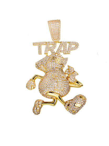 Iced Out 14k Gold Finish Money Bag Trap House Pendant