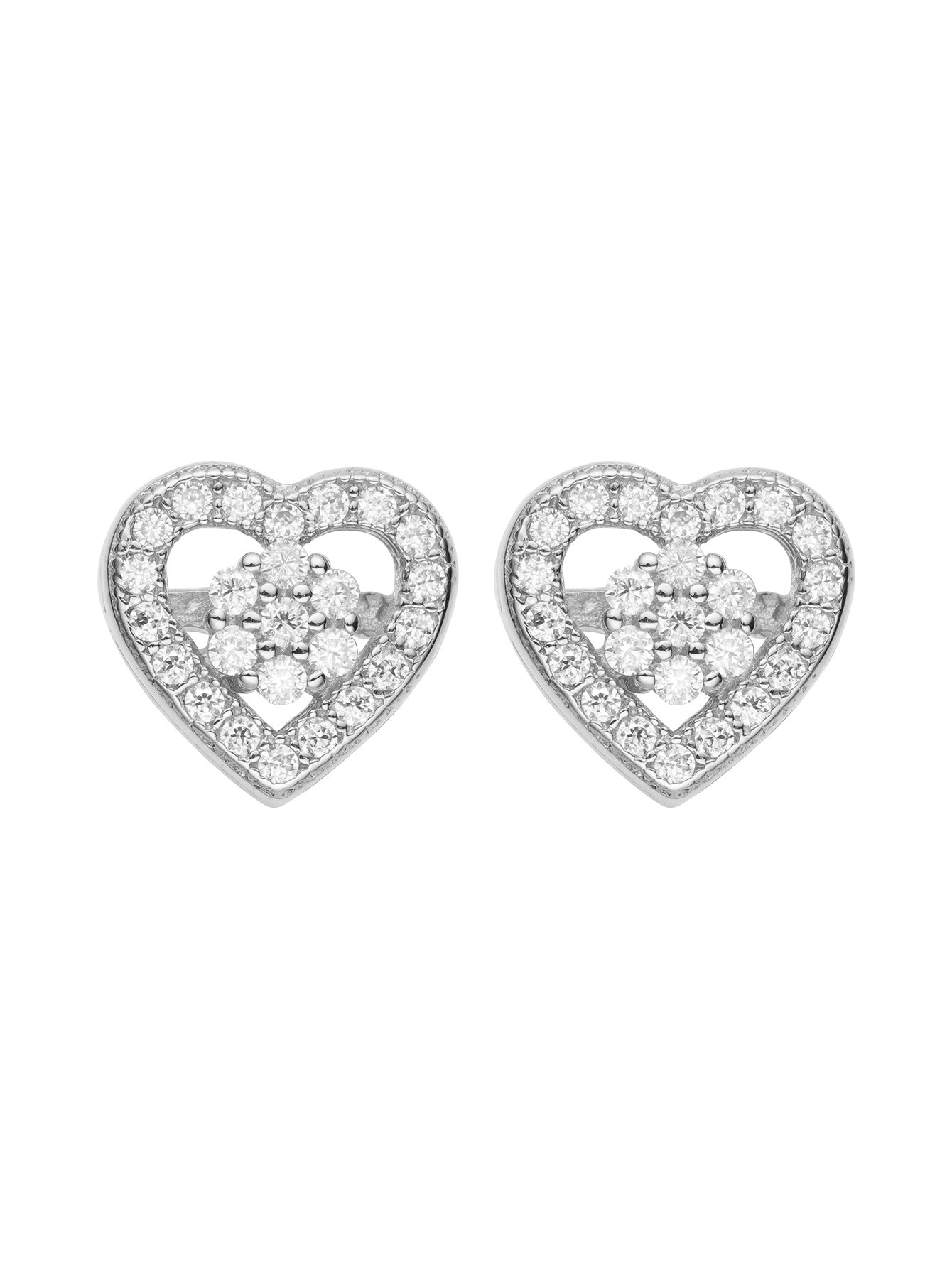 Luxury Silver Heart Shaped Stud Earrings