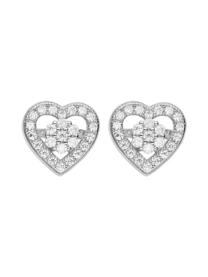 Luxury Silver Heart Shaped Stud Earrings