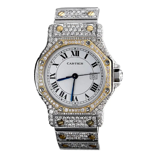 Cartier Santos Octagon 18k Gold and Steel Automatic Ladies Diamond Watch