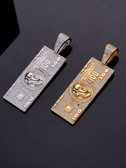 Iced Out $100  Dolla Bill Pendant 18K Gold Plated