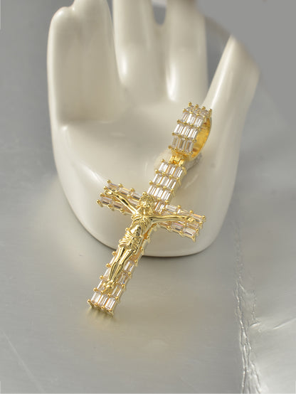 14k Gold Plated Iced Out Diamond Cross Jesus Pendant