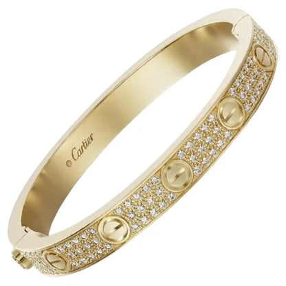 Cartier LOVE Bracelet yellow gold pavé diamonds box and papers size 16