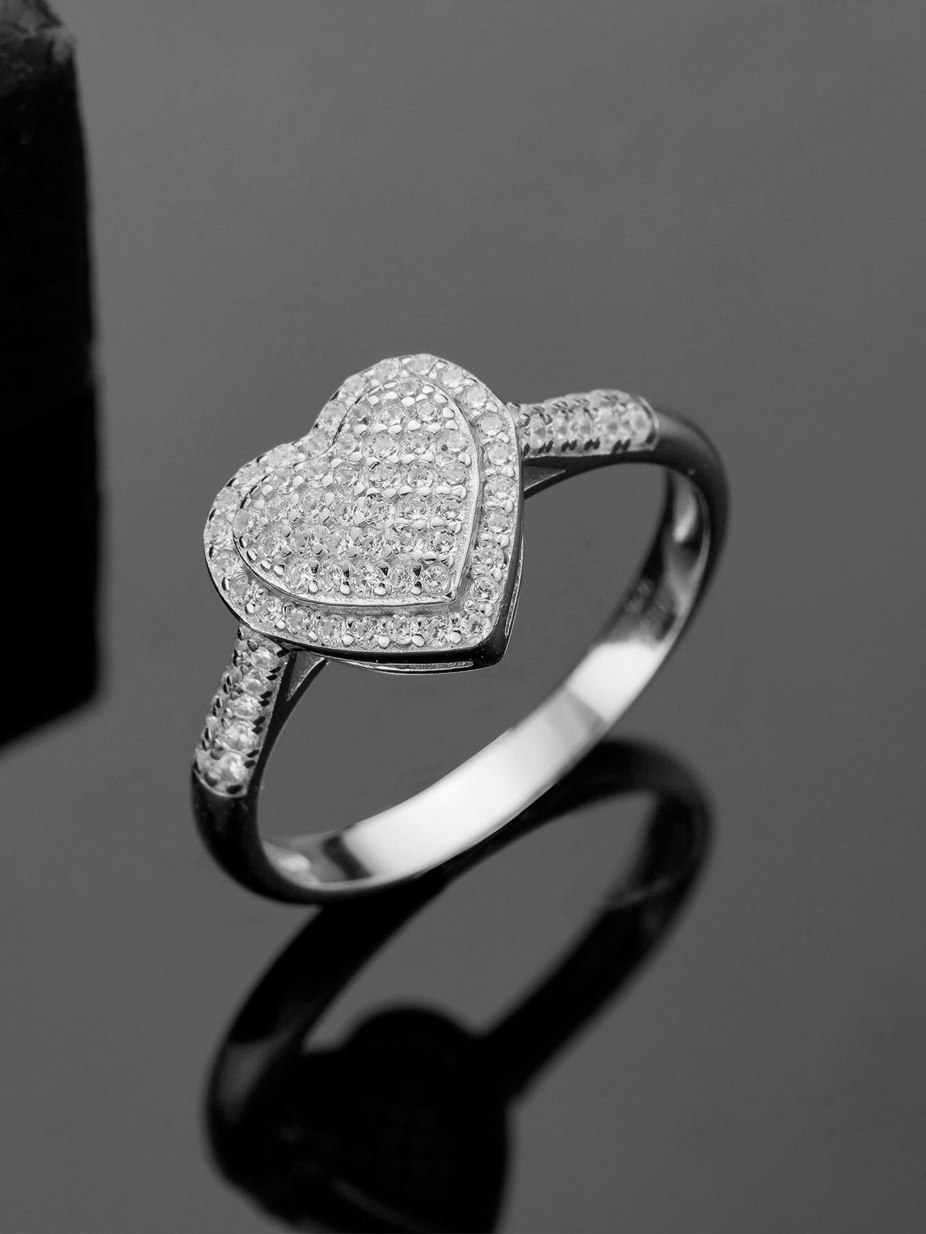 Pavé-Set Cubic Zirconia Heart Promise Ring