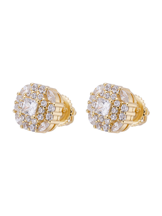 Diamond Stud Earrings  14K Real Gold Plated