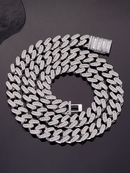 14mm Iced Out Cuban Link Chain White Gold Plated