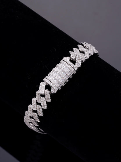 Hip Hop Style Mens Jewelry 10MM Cuban Link Bracelet 925 Silver White Gold Plated Diamond Moissanite Cunban Bracelet