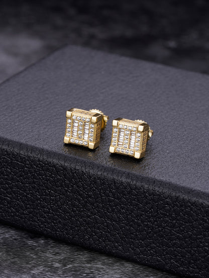 Iced out 14k Gold Stud Earrings