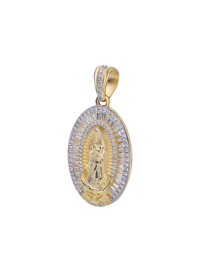 14K Gold Miraculous Medal Of Blessed Virgin Mary Diamond Pendant