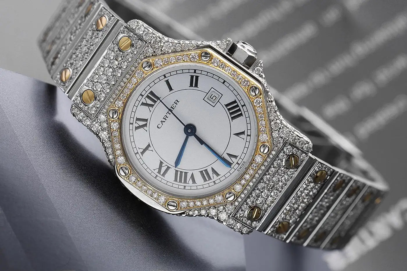 Cartier Santos Octagon 18k Gold and Steel Automatic Ladies Diamond Watch