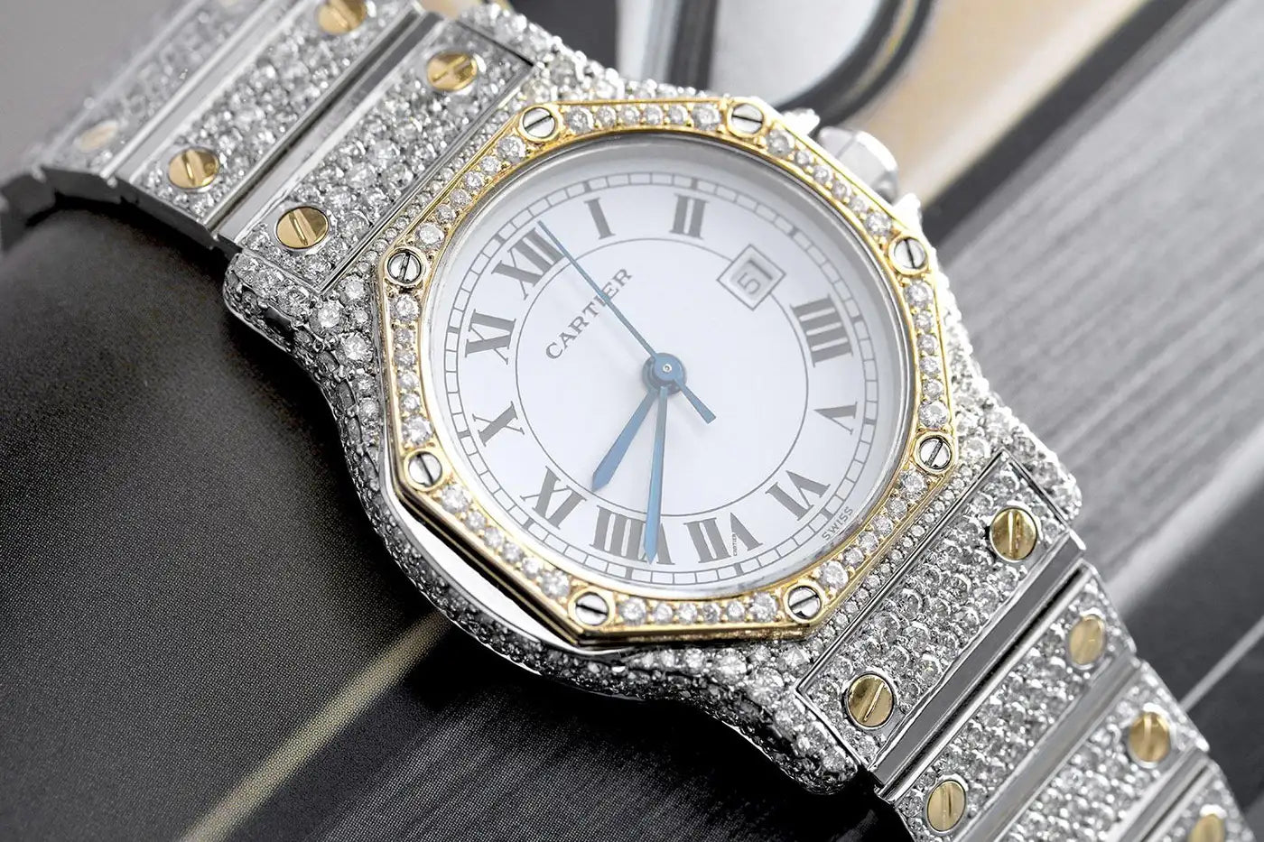 Cartier Santos Octagon 18k Gold and Steel Automatic Ladies Diamond Watch