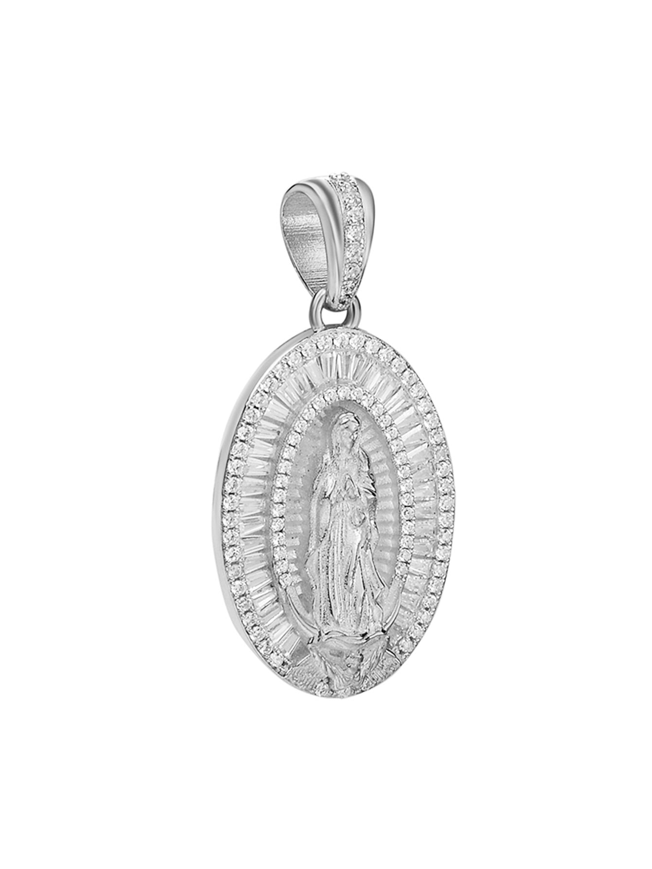 14K Gold Miraculous Medal Of Blessed Virgin Mary Diamond Pendant