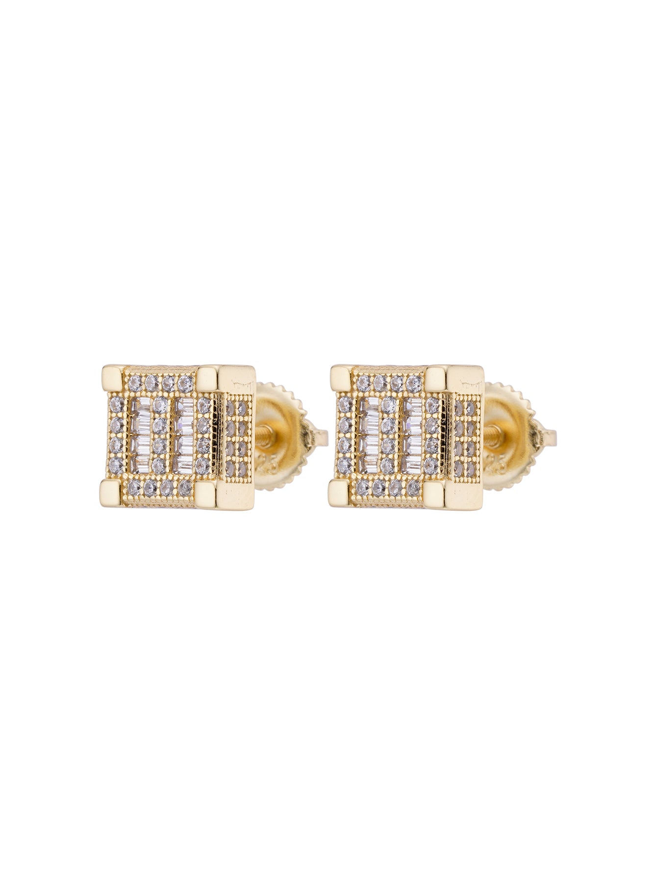 Iced out 14k Gold Stud Earrings