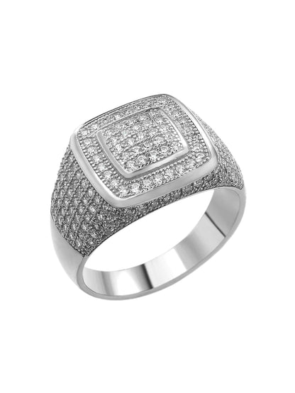 14K Gold Plated Solid 925 Sterling Silver Men's Ring Iced Out Ring Square Frame Micro Pave Cubic Zirconia Men's Hip Hop Ring