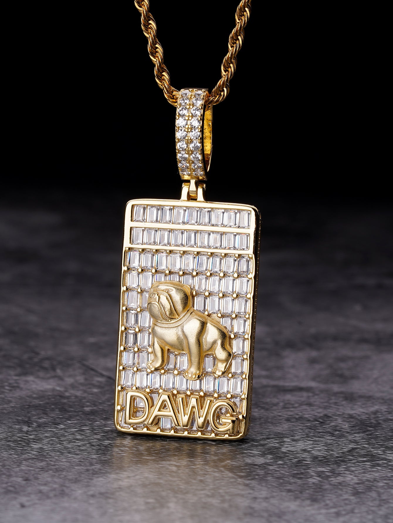 Iced Out Bulldog Dog Tag Pendant