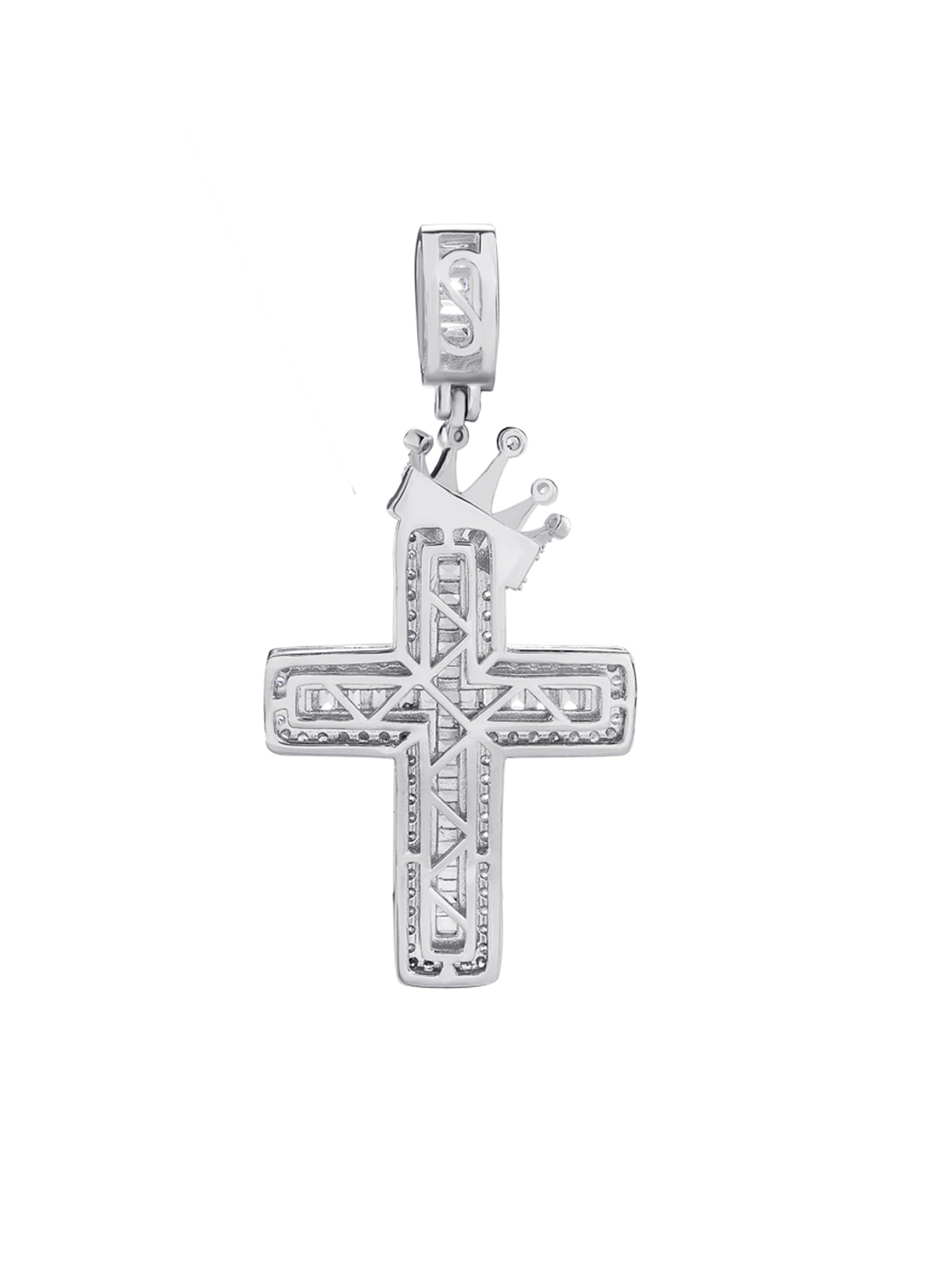 Cross With King Crown Pendant Iced Baguette