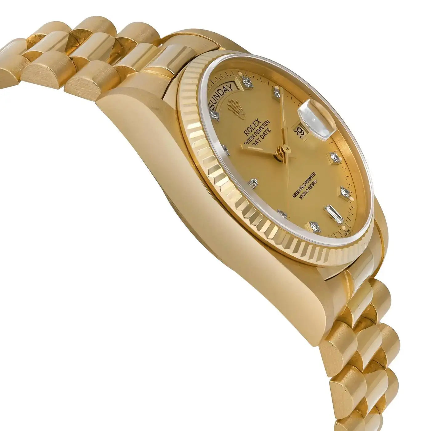 Rolex Day-Date 36mm 18k Yellow Gold Champagne Diamond Dial Automatic Watch