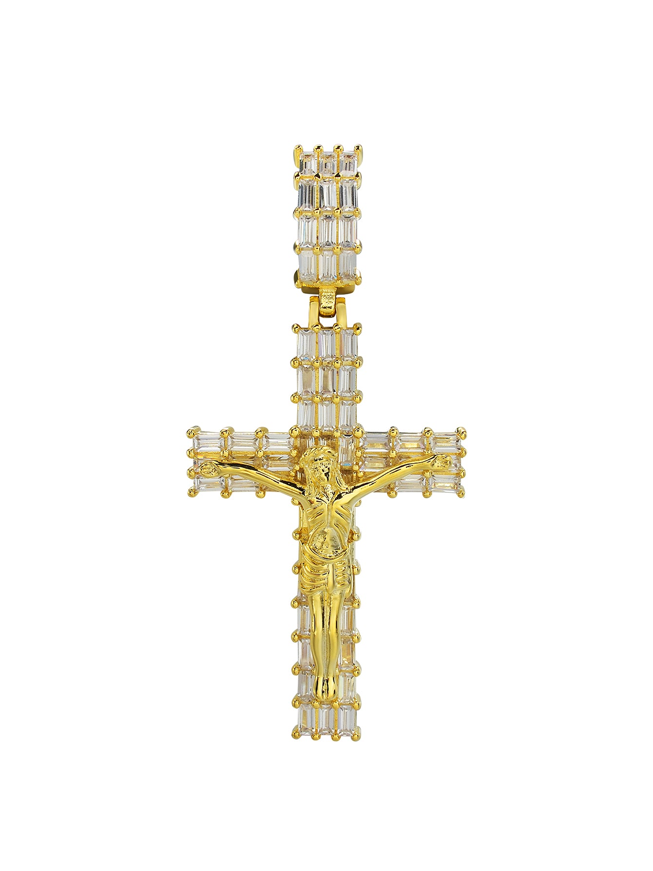 14k Gold Plated Iced Out Diamond Cross Jesus Pendant