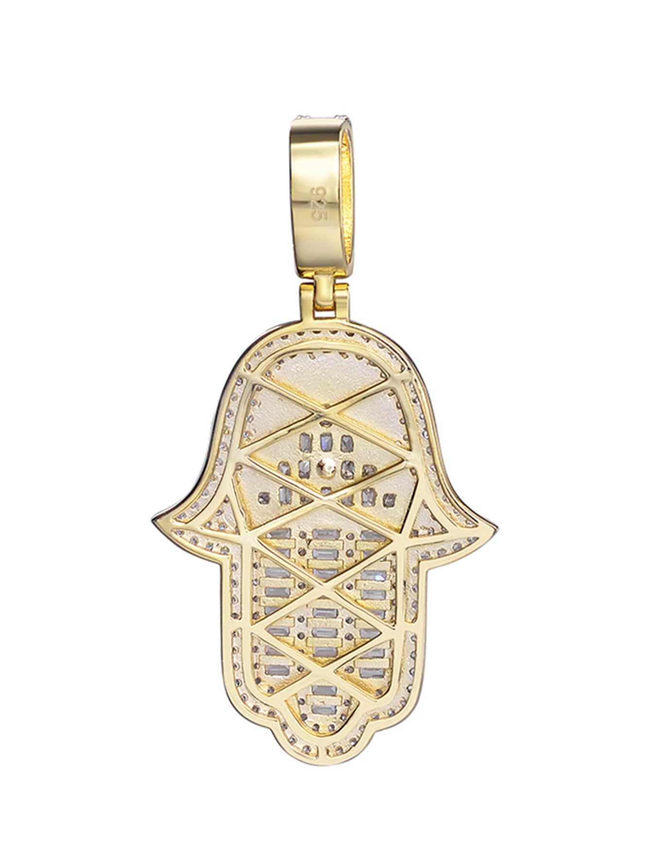 Two Tone Plated Evil Eye Hamsa Hand Pendant Necklace Iced Out Good Luck Protection Fatima Pendants for Men Women