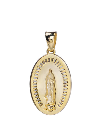 14K Gold Miraculous Medal Of Blessed Virgin Mary Diamond Pendant