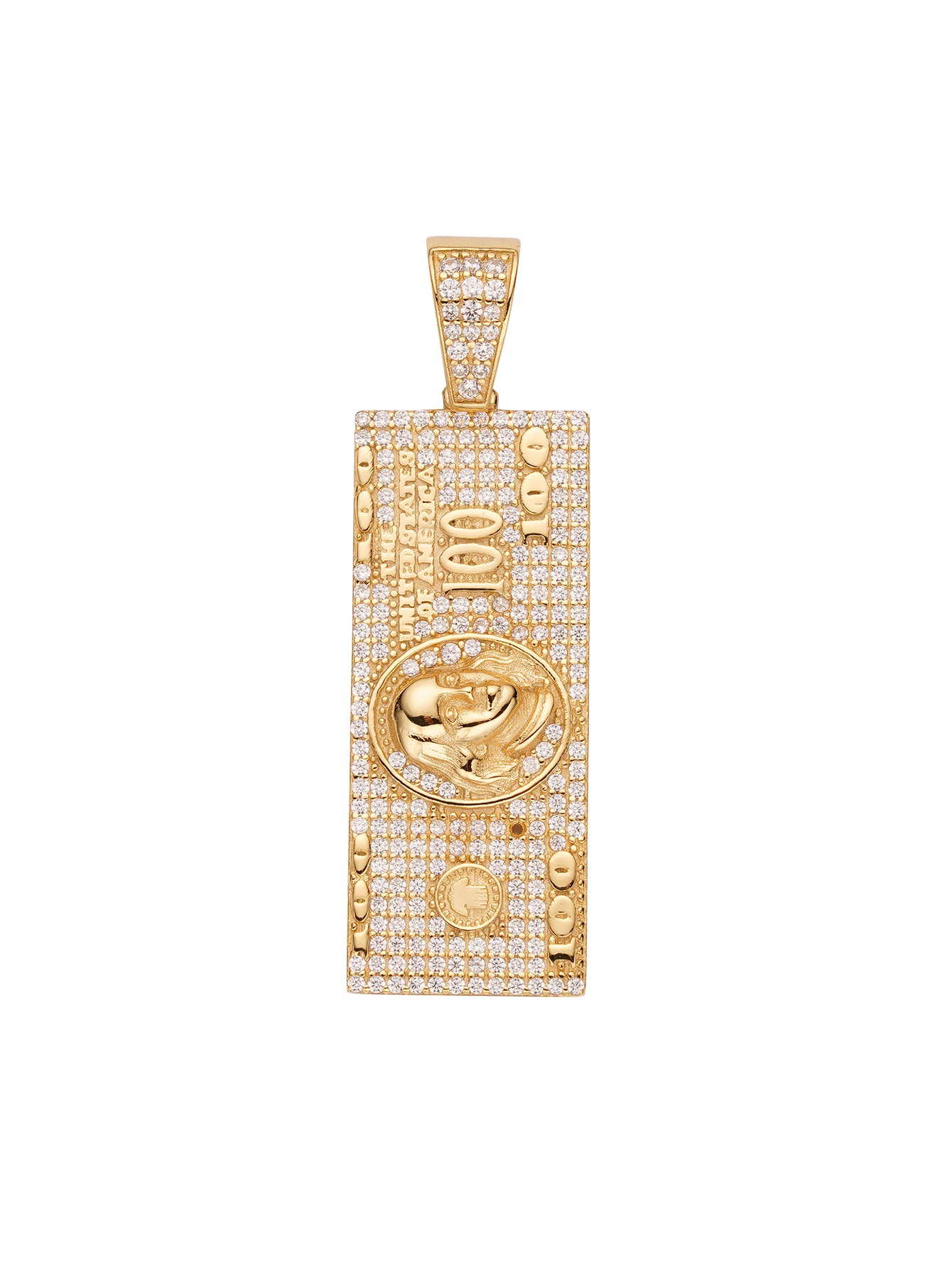 Iced Out $100  Dolla Bill Pendant 18K Gold Plated