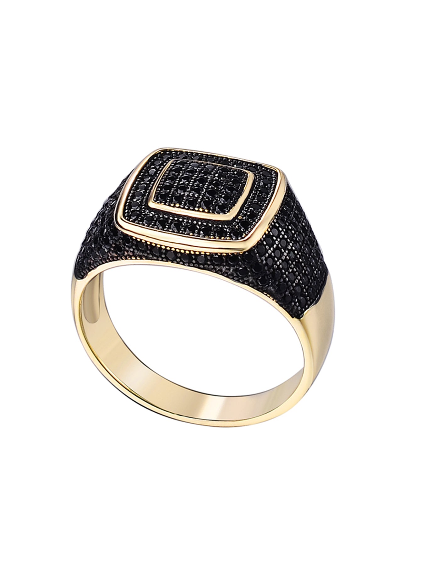 14K Gold Plated Solid 925 Sterling Silver Men's Ring Iced Out Ring Square Frame Micro Pave Cubic Zirconia Men's Hip Hop Ring