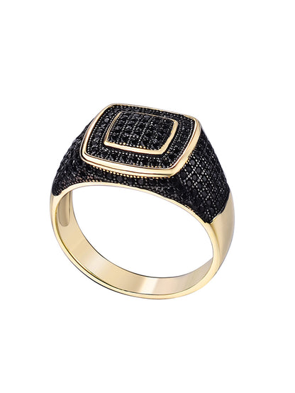 14K Gold Plated Solid 925 Sterling Silver Men's Ring Iced Out Ring Square Frame Micro Pave Cubic Zirconia Men's Hip Hop Ring