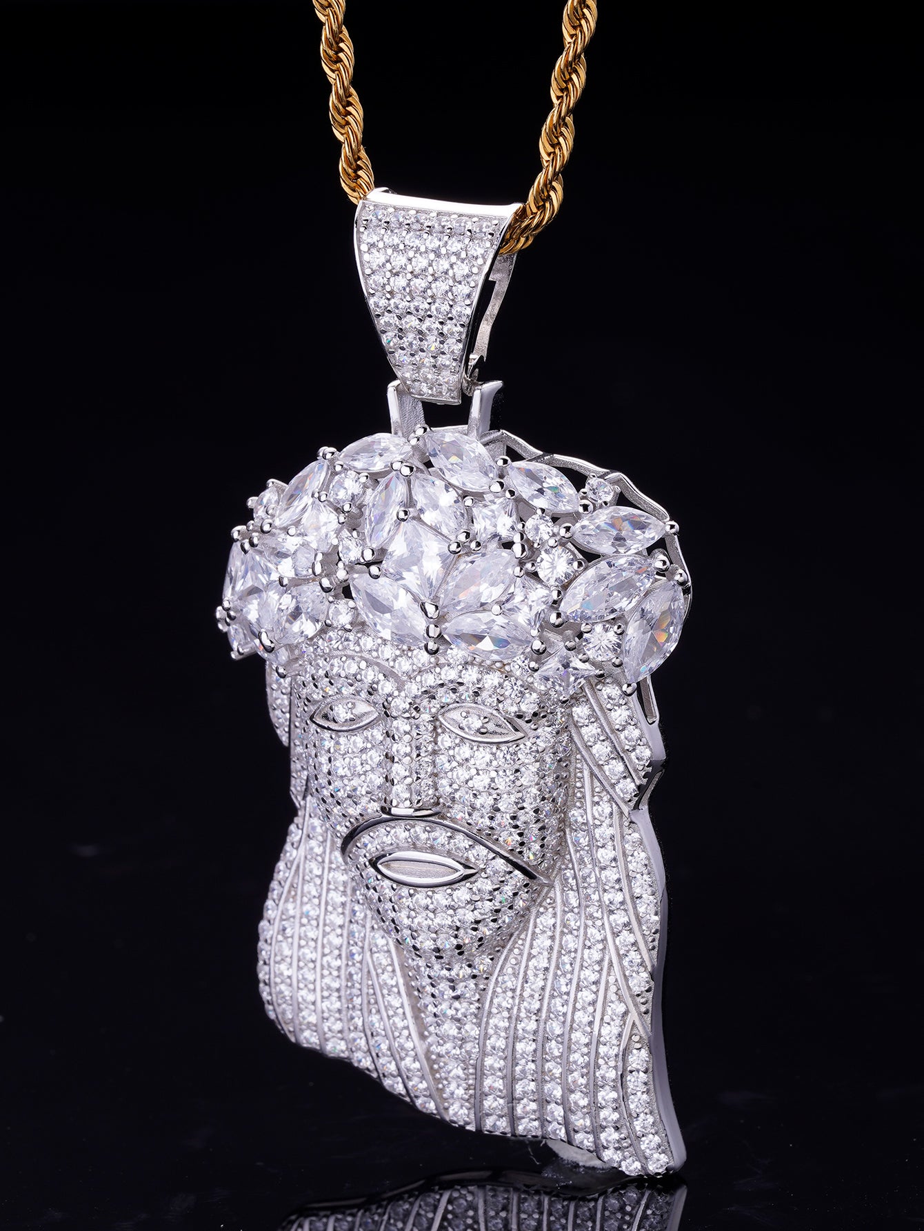 Iced Out Diamond Crown Jesus Piece Pendant