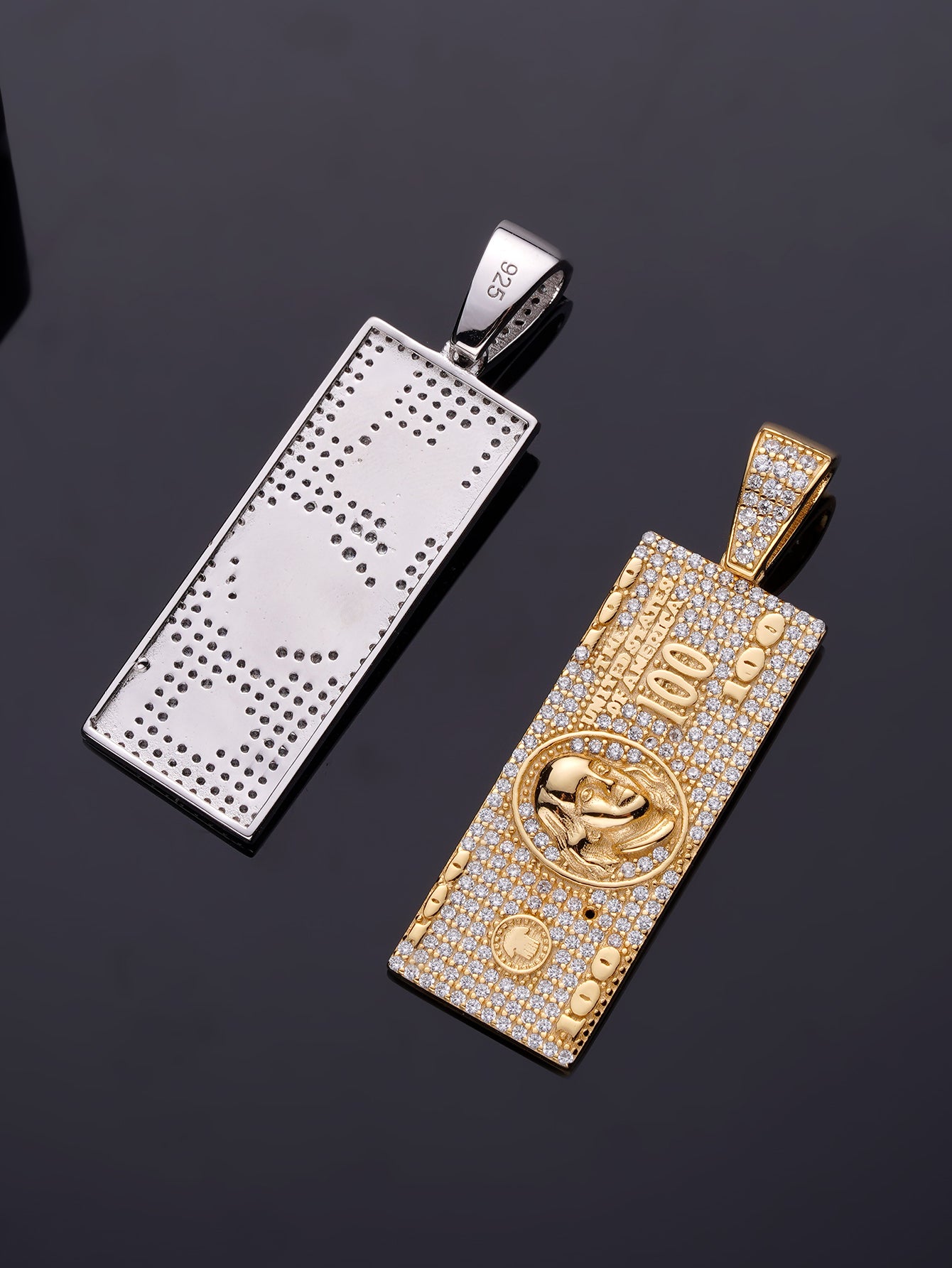 Iced Out $100  Dolla Bill Pendant 18K Gold Plated