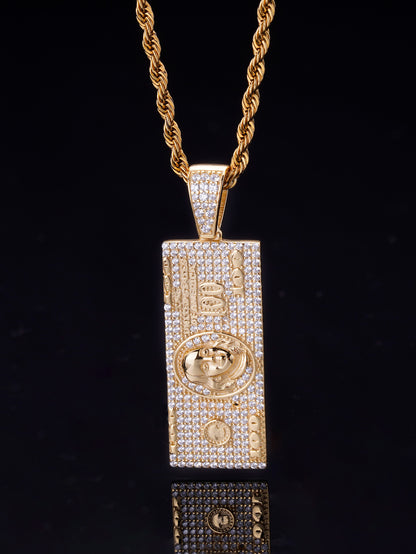 Iced Out $100  Dolla Bill Pendant 18K Gold Plated