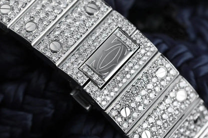 Cartier Santos Large Stainless Steel Watch with Custom Diamonds