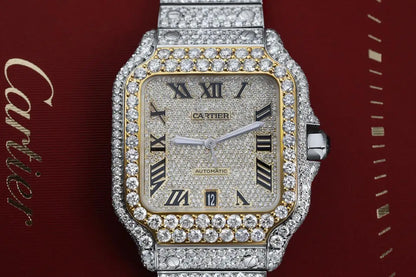 Cartier Santos Custom Diamond Stainless Steel and Yellow Gold Watch