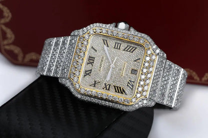 Cartier Santos Custom Diamond Stainless Steel and Yellow Gold Watch