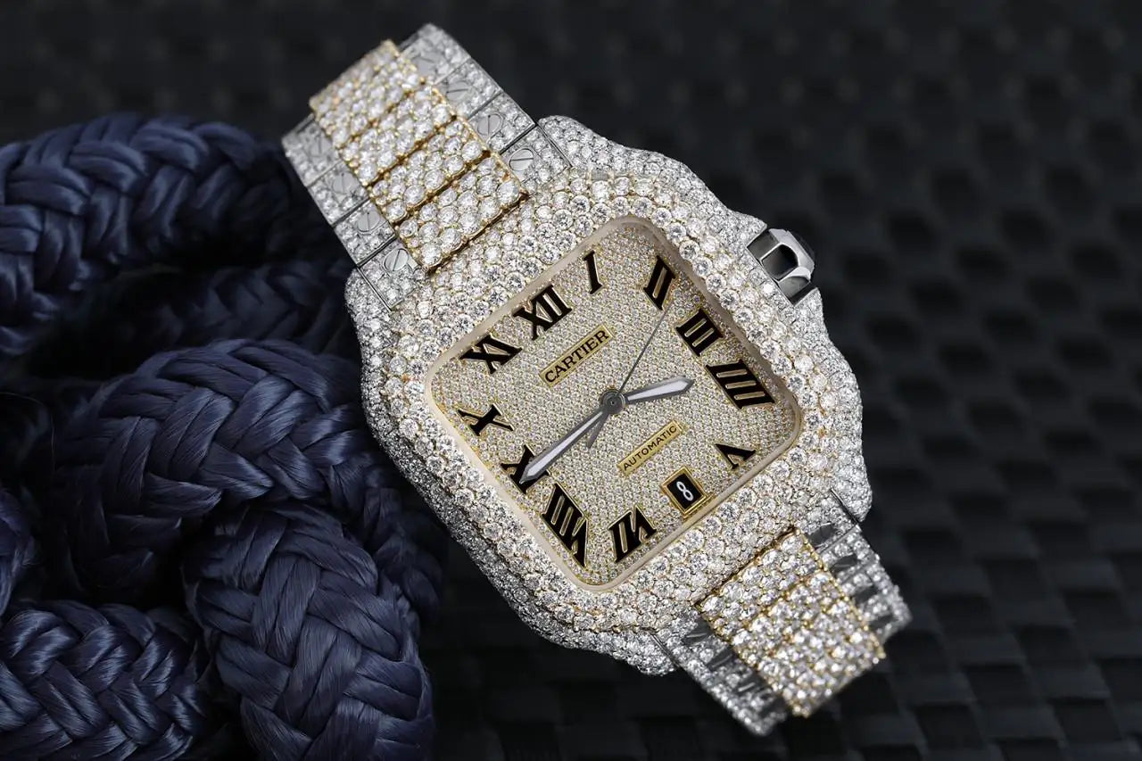 Cartier Santos De Cartier Custom Diamond Stainless Steel/ Yellow Gold Watch