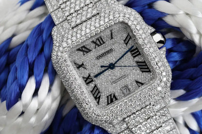 Cartier Santos De Cartier Custom Diamond Stainless Steel Watch