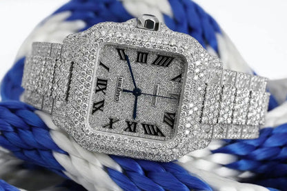 Cartier Santos De Cartier Custom Diamond Stainless Steel Watch