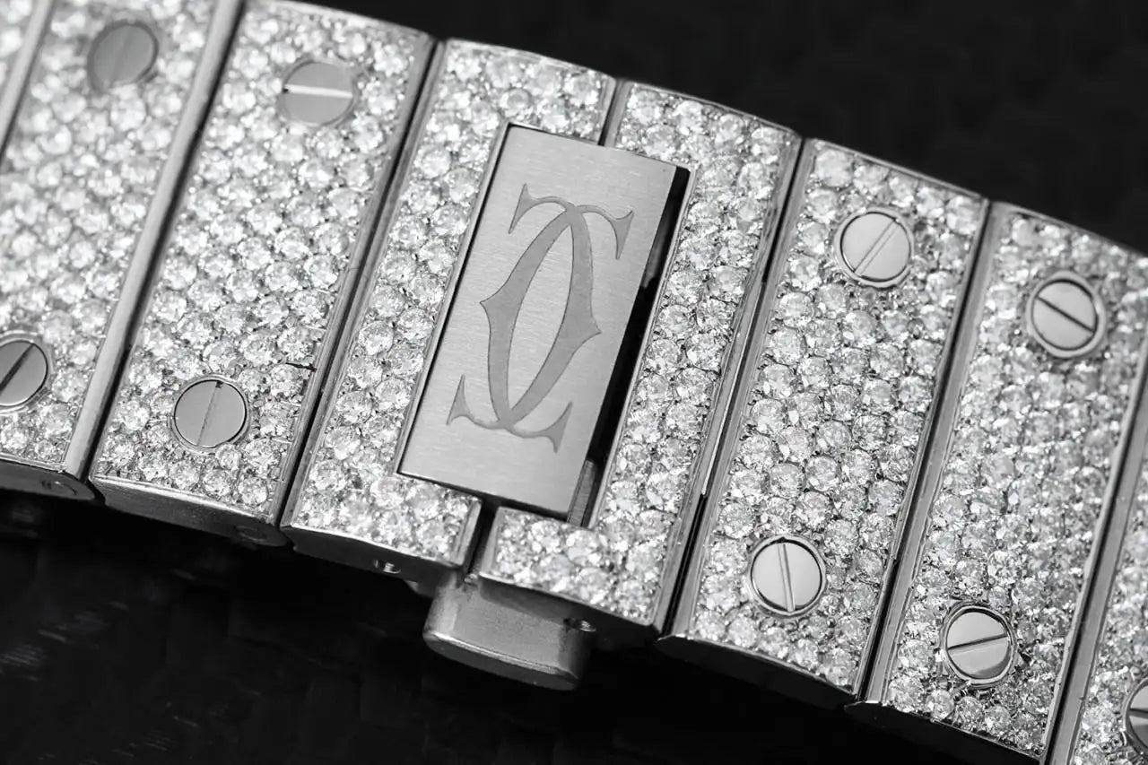 Cartier Santos Large Stainless Steel Watch with Custom Diamonds