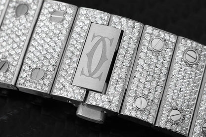 Cartier Santos Large Stainless Steel Watch with Custom Diamonds