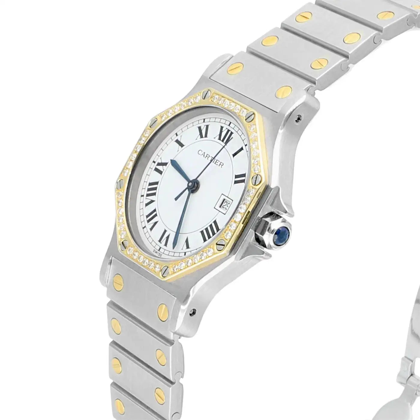 Cartier Santos Ronde Gold Octagon 29mm Women's Watch with Diamond Bezel