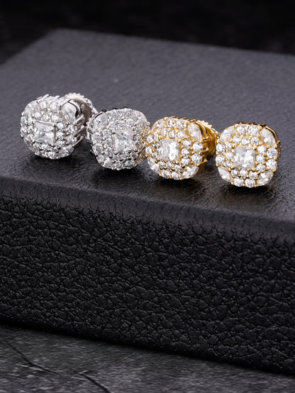 Diamond Stud Earrings  14K Real Gold Plated