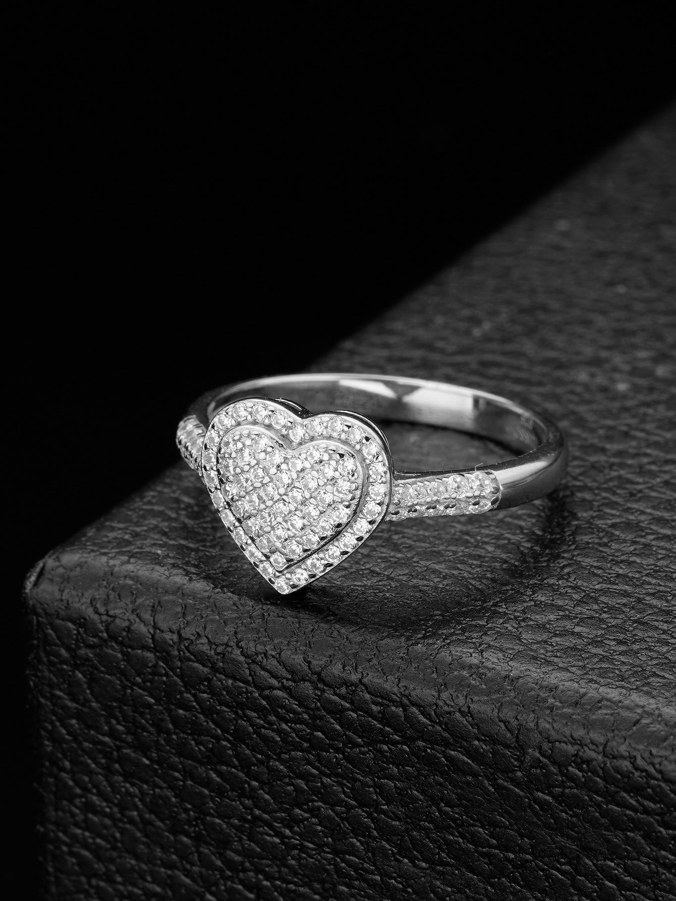 Pavé-Set Cubic Zirconia Heart Promise Ring