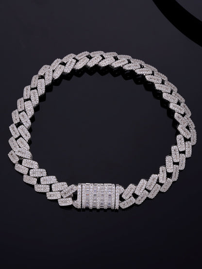 Hip Hop Style Mens Jewelry 10MM Cuban Link Bracelet 925 Silver White Gold Plated Diamond Moissanite Cunban Bracelet