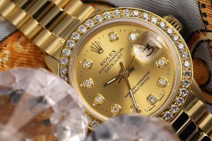 Rolex 26mm Datejust 18kt Gold Champagne Gold Diamond Dial Diamond