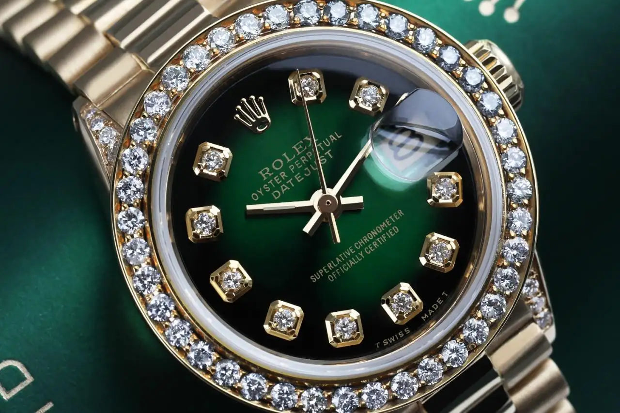 Rolex Presidential 18kt Gold Green Diamond Dial Bezel and Lugs